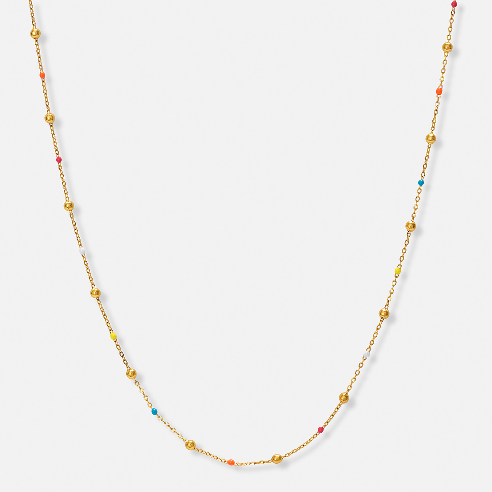 Guldpläterat stålhalsband med emaljkulor - 40+6 cm