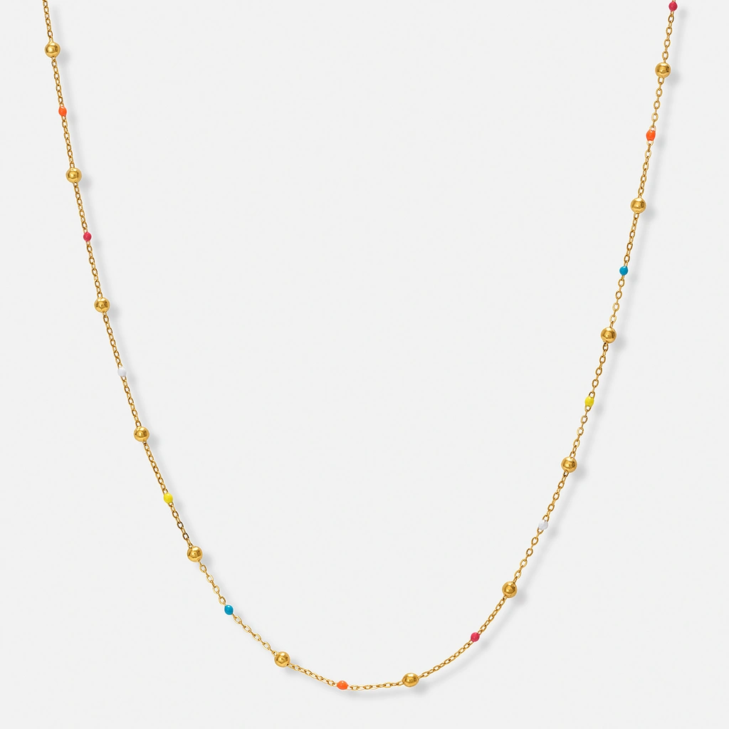 Guldpläterat stålhalsband med emaljkulor - 40+6 cm