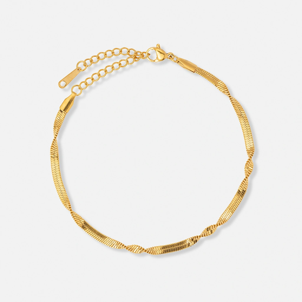 Guldpläterat stålarmband twist chain -  16+3 cm