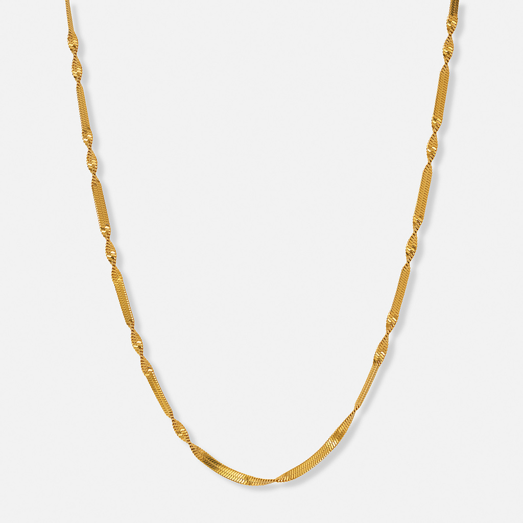 Guldpläterat stålhalsband twist chain - 40+5cm