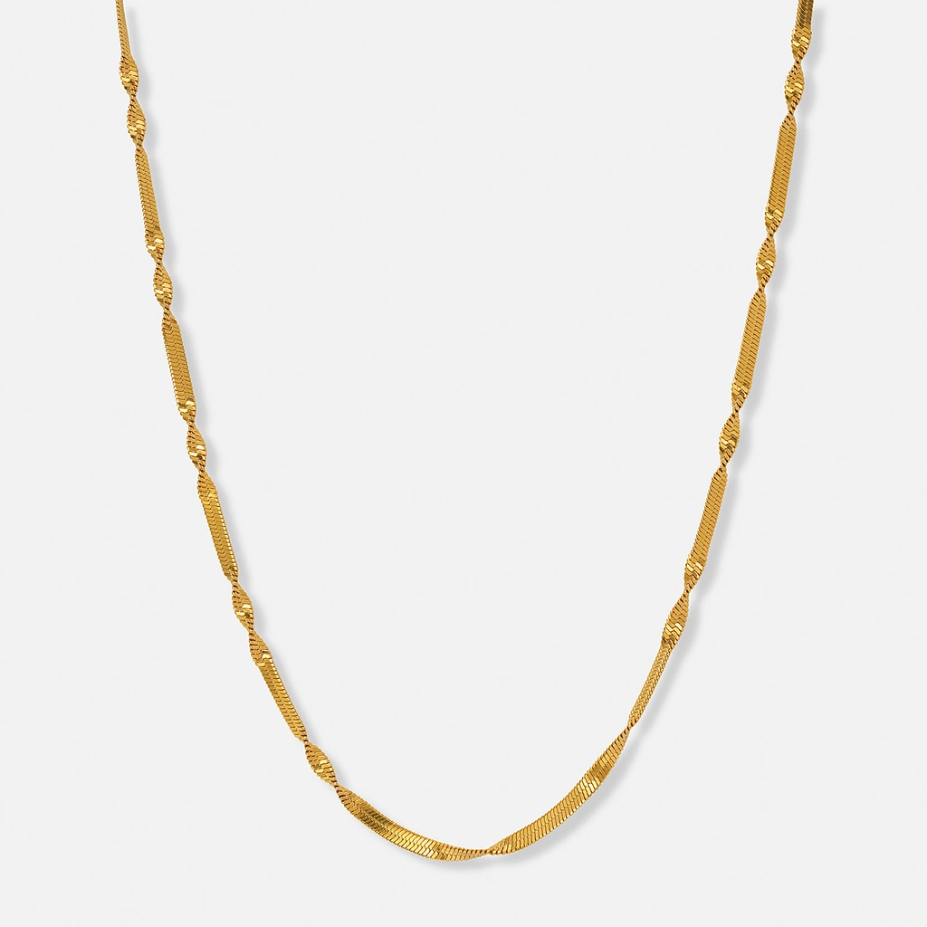 Guldpläterat stålhalsband twist chain - 40+5cm