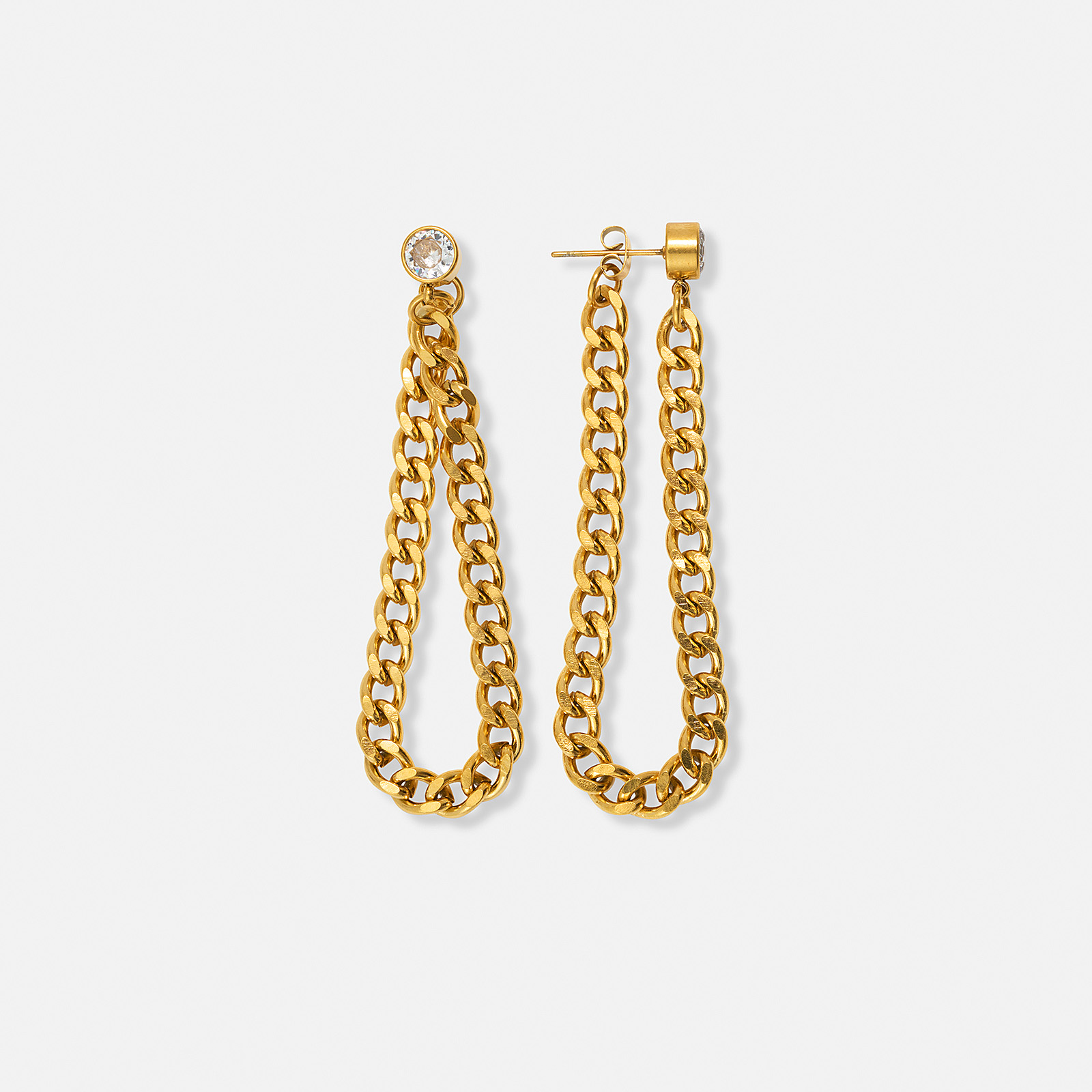 Guldpläterade stålörhängen Pansarkedja - 10 cm