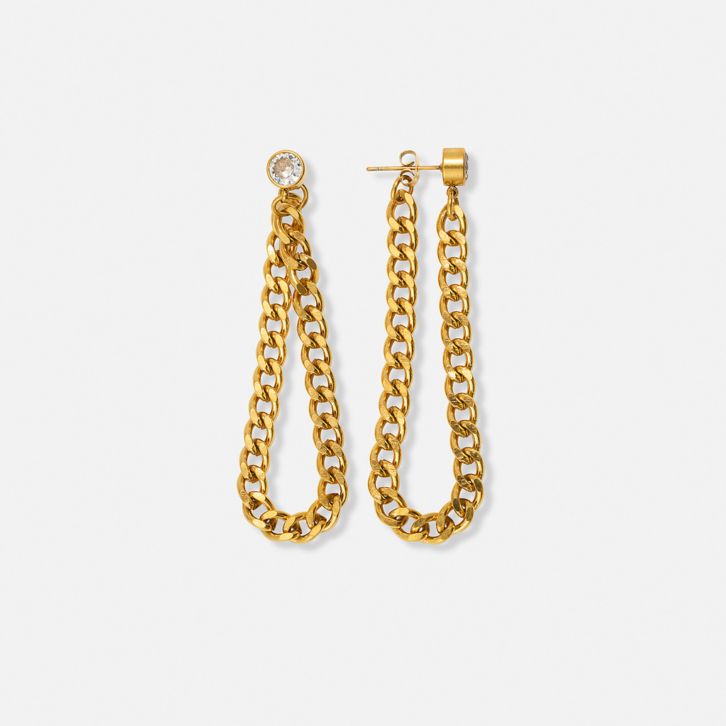 Guldpläterade stålörhängen Pansarkedja - 10 cm