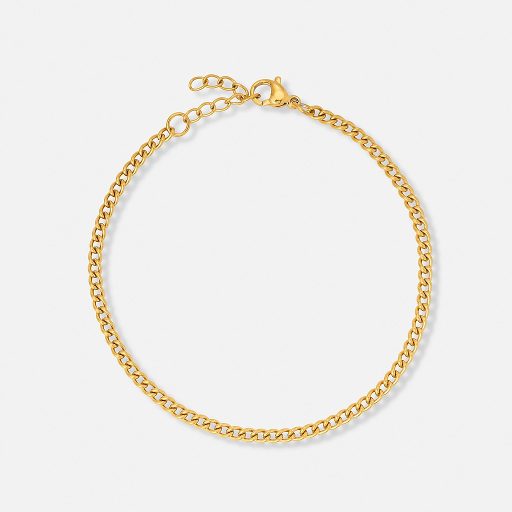 Guldpläterat stålarmband pansarlänk 3 mm - 16+3cm