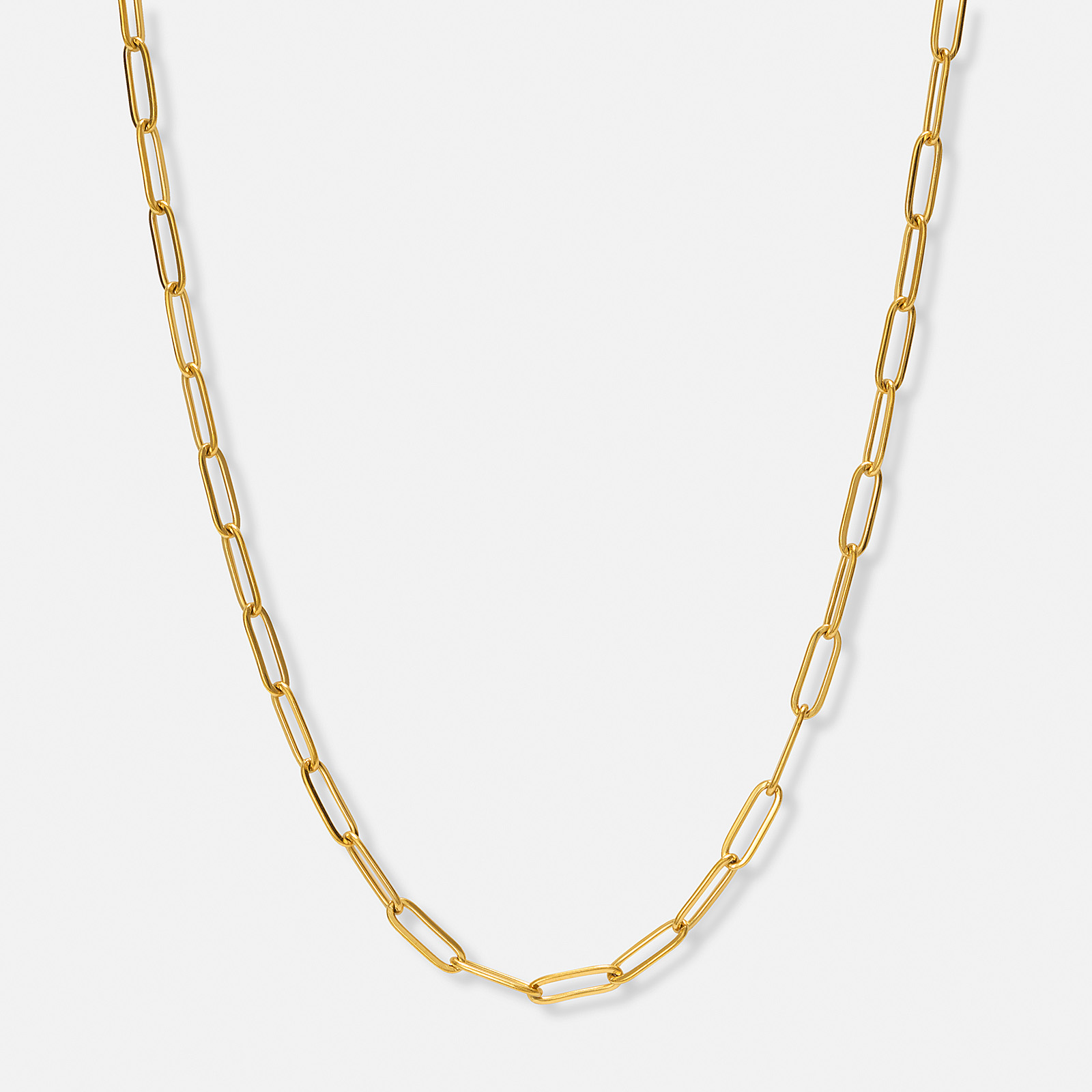 Guldfärgat stålhalsband Paperclip 4mm - 60+5cm