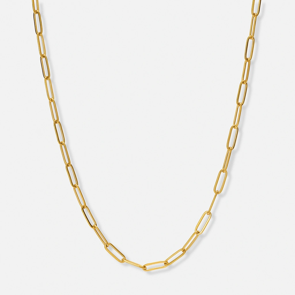 Guldfärgat stålhalsband Paperclip 4mm - 45+5cm