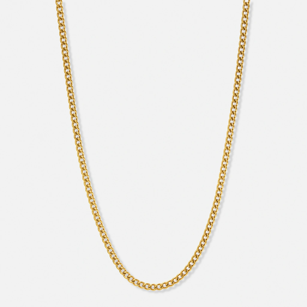 Guldpläterat stålhalsband pansarlänk 4mm - 45+5cm