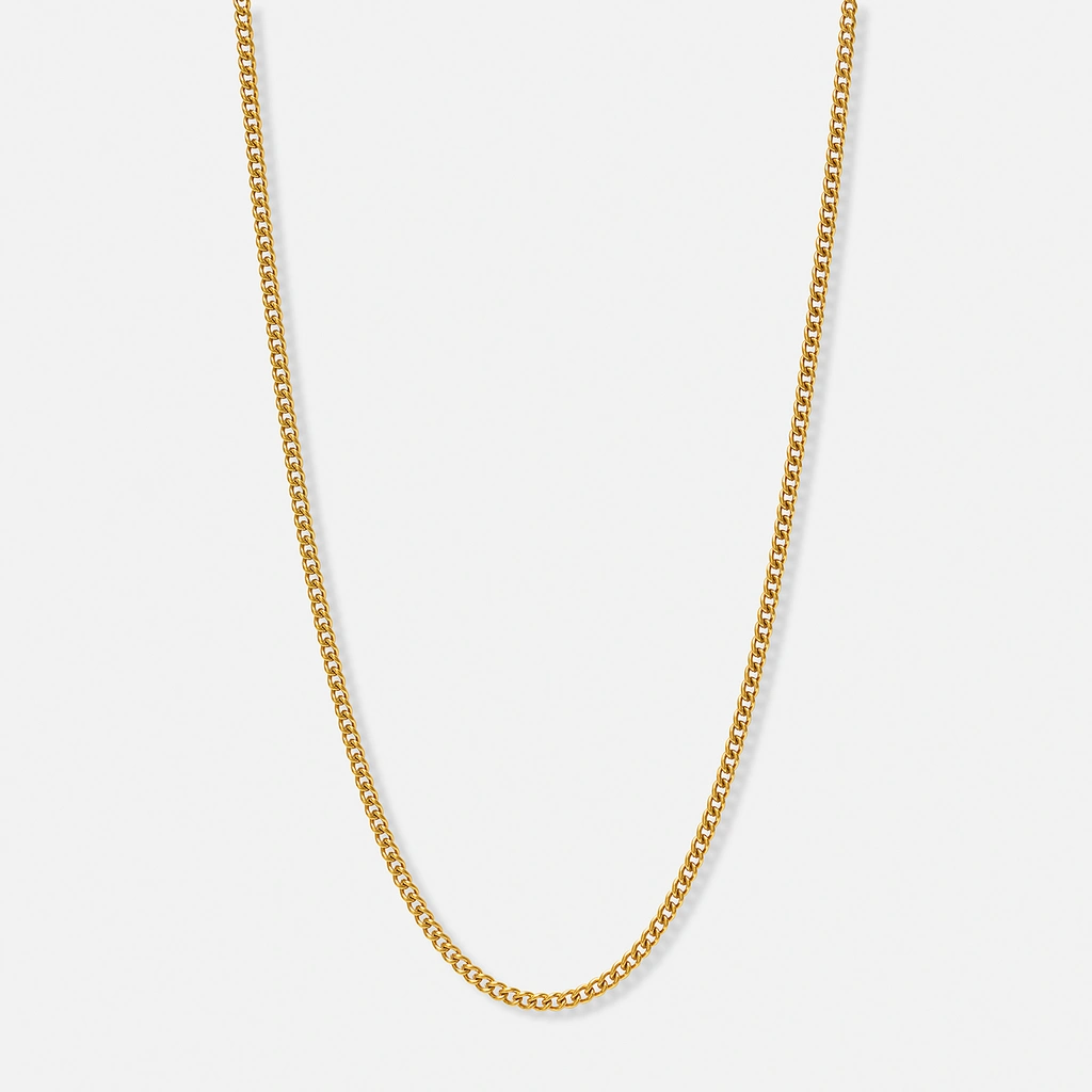 Guldpläterat stålhalsband pansarlänk 3mm - 50+5cm