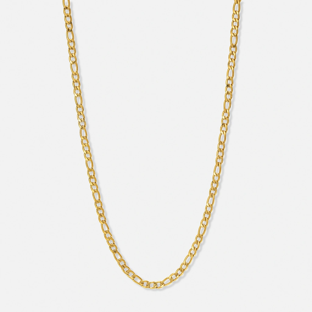 Guldpläterat stålhalsband figarolänk 5mm - 55+5cm