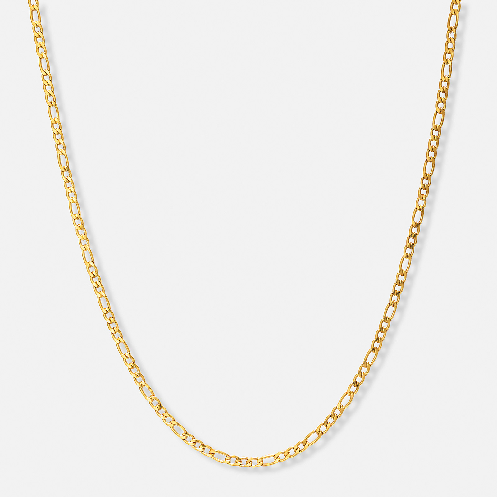 Guldpläterat stålhalsband figarolänk 3mm - 55+5cm