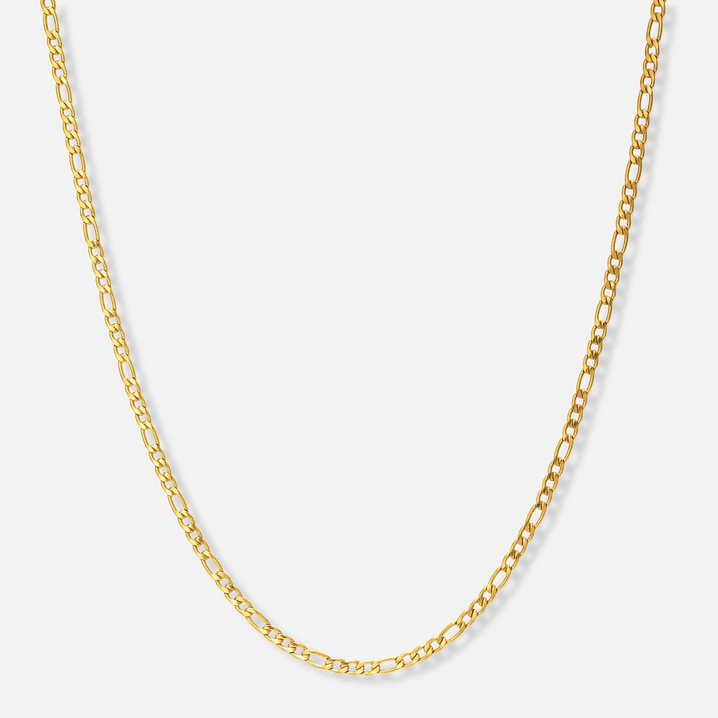 Guldpläterat stålhalsband figarolänk 3mm - 40+5cm