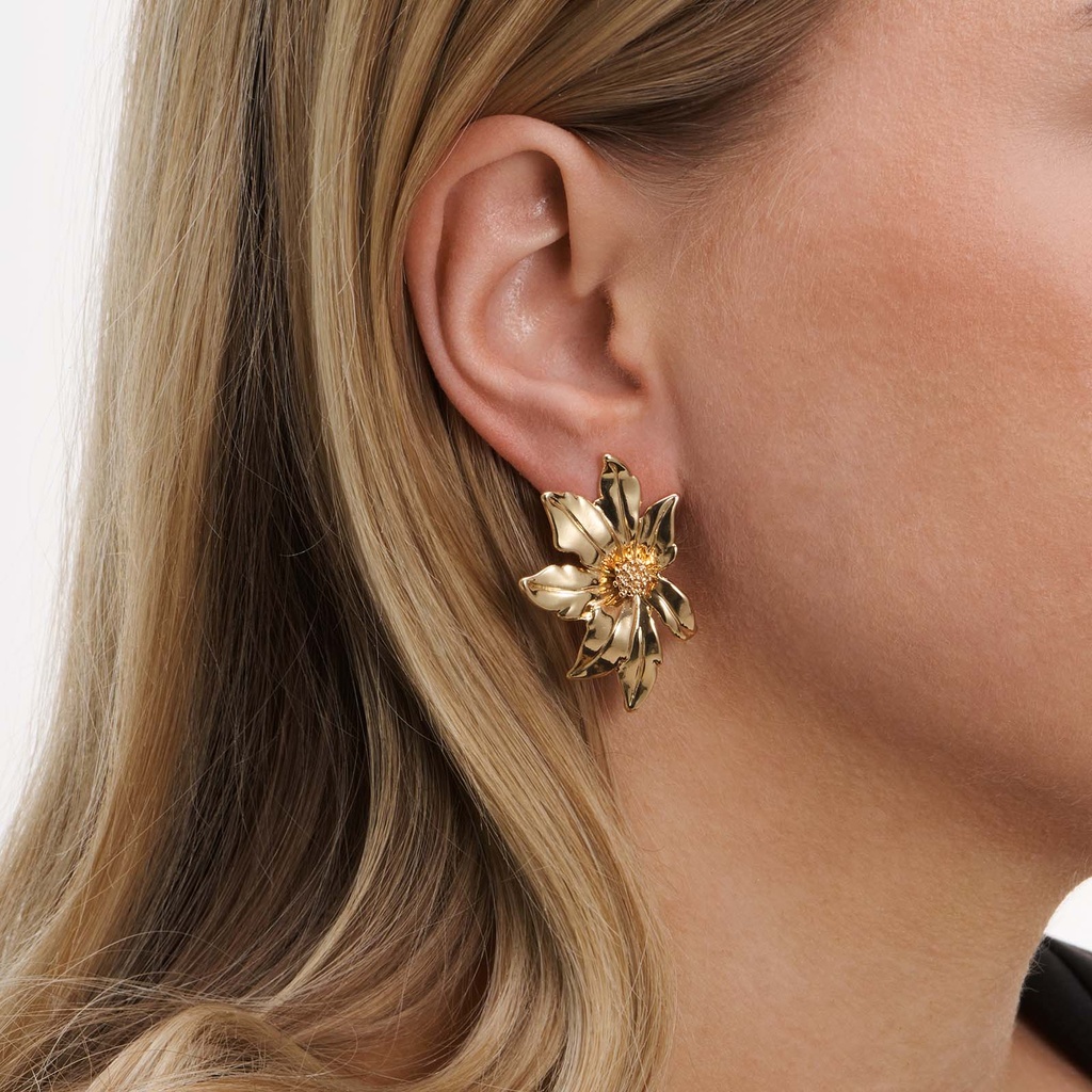 Guldfärgade örhängen, halva blommor - 41x25 mm