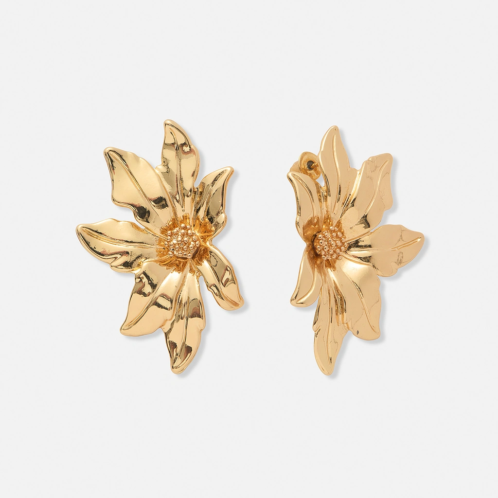 Guldfärgade örhängen, halva blommor - 41x25 mm