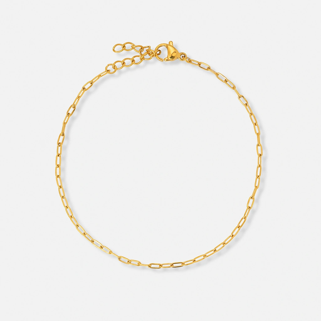 Guldpläterat stålarmband Paperclip 2 mm - 19+3cm