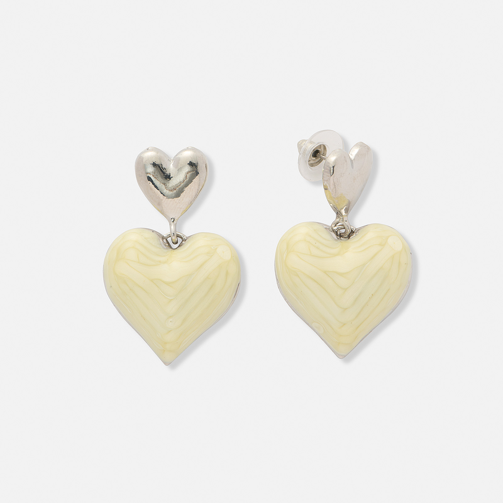 Silverfärgade örhängen, dubbla hängande hjärtan - 40 mm