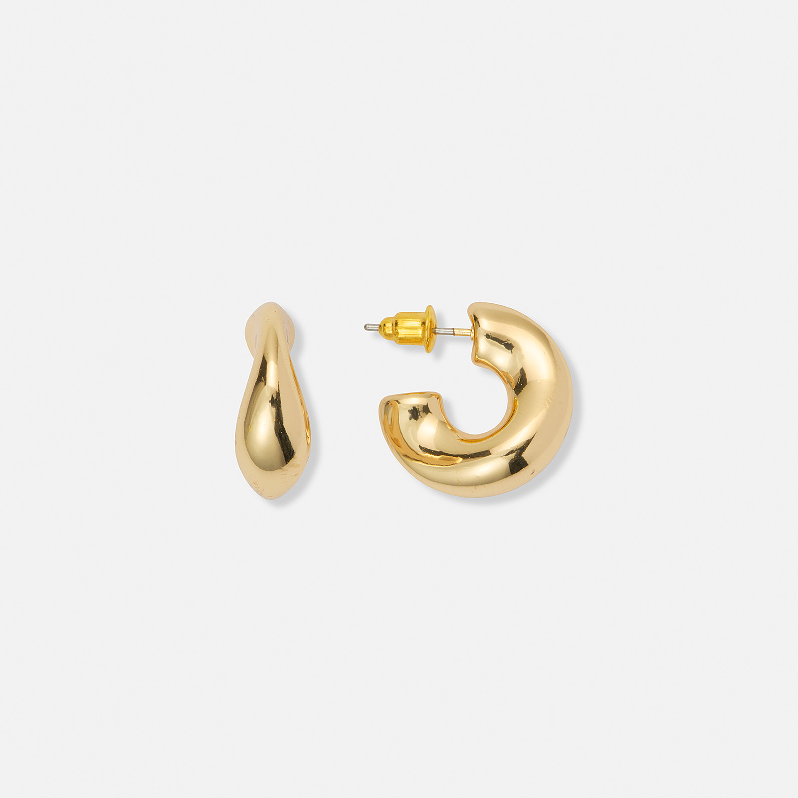 Guldfärgade örhängen, ojämna C-hoops - 20 mm