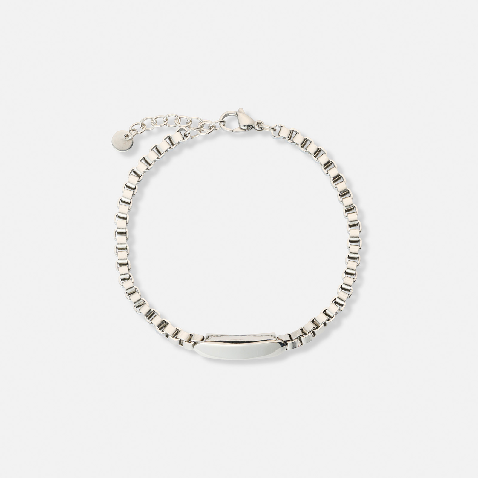 Stålarmband herr, box chain med bricka - 19+3 cm