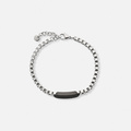 Stålarmband herr, box chain med svart bricka - 19+3 cm