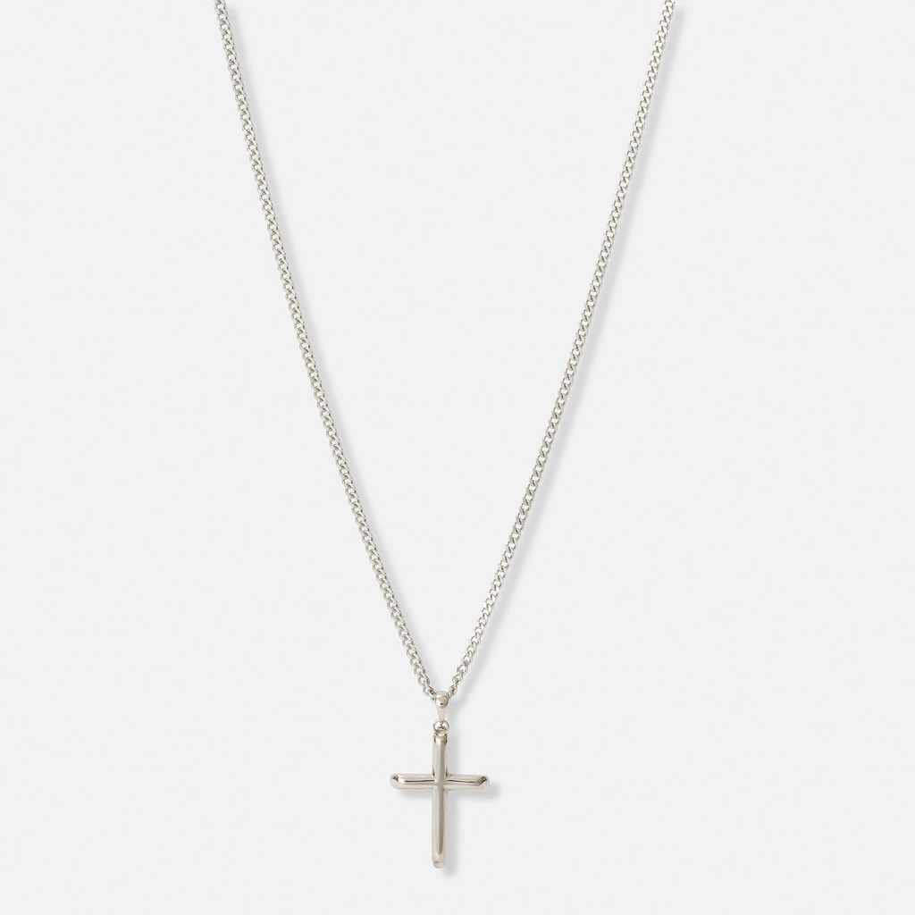 Stålhalsband herr, pansarkedja med kors - 50+5 cm