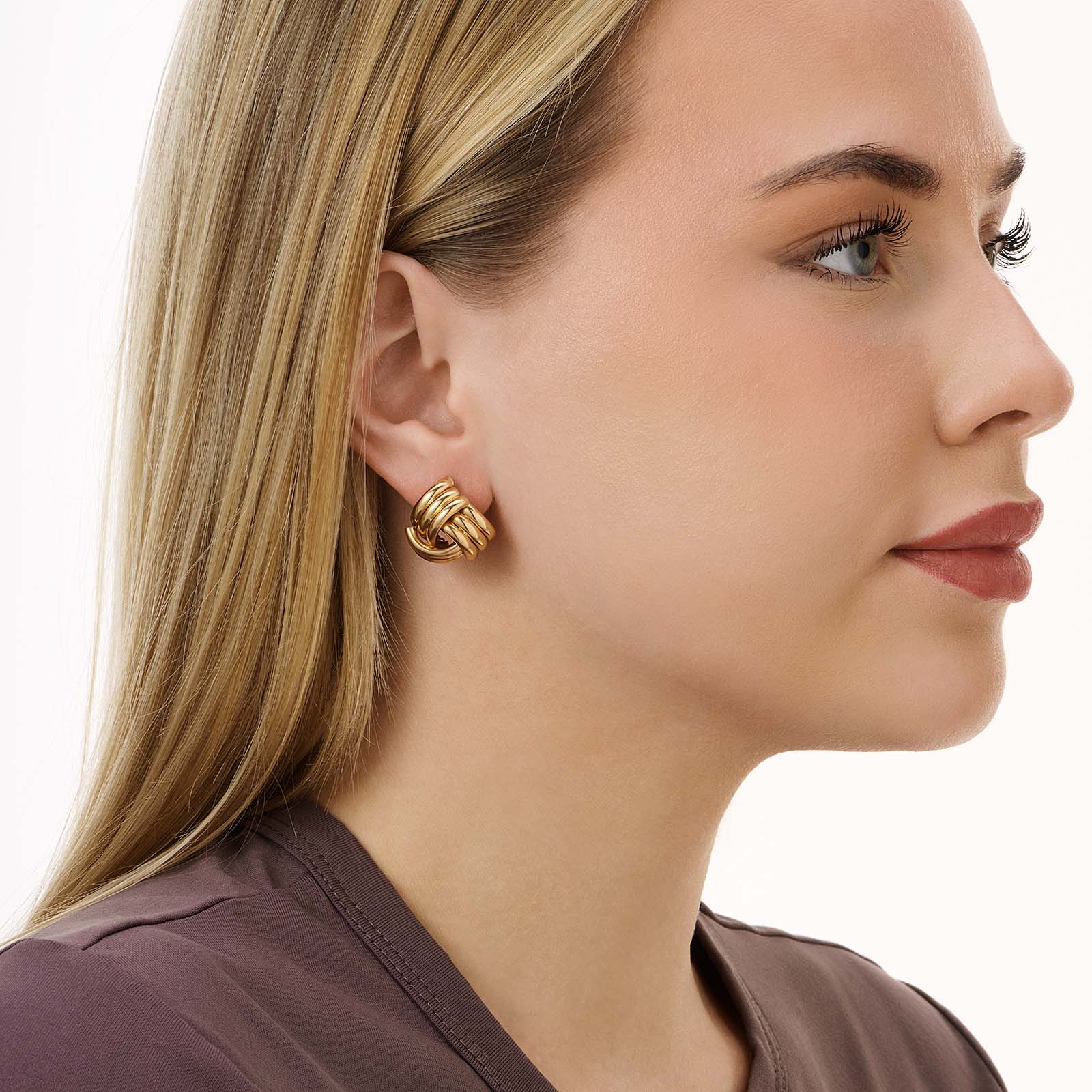 Guldfärgade örhängen, tre rader omlott - 20 mm