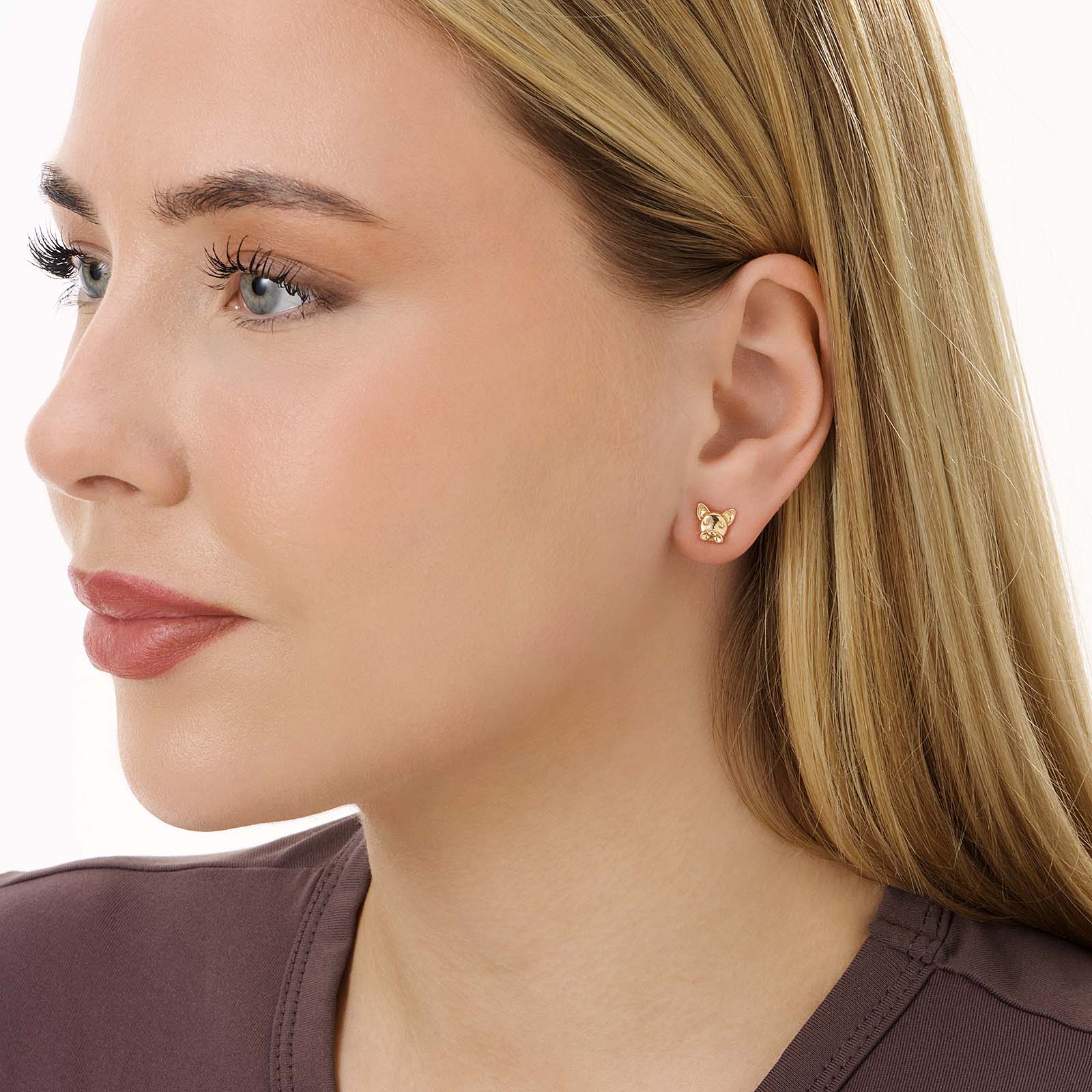 Guldfärgade örhängen, fransk bulldog - 8 mm