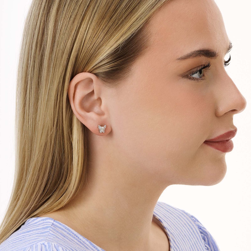 Silverfärgade örhängen, fransk bulldog - 8 mm