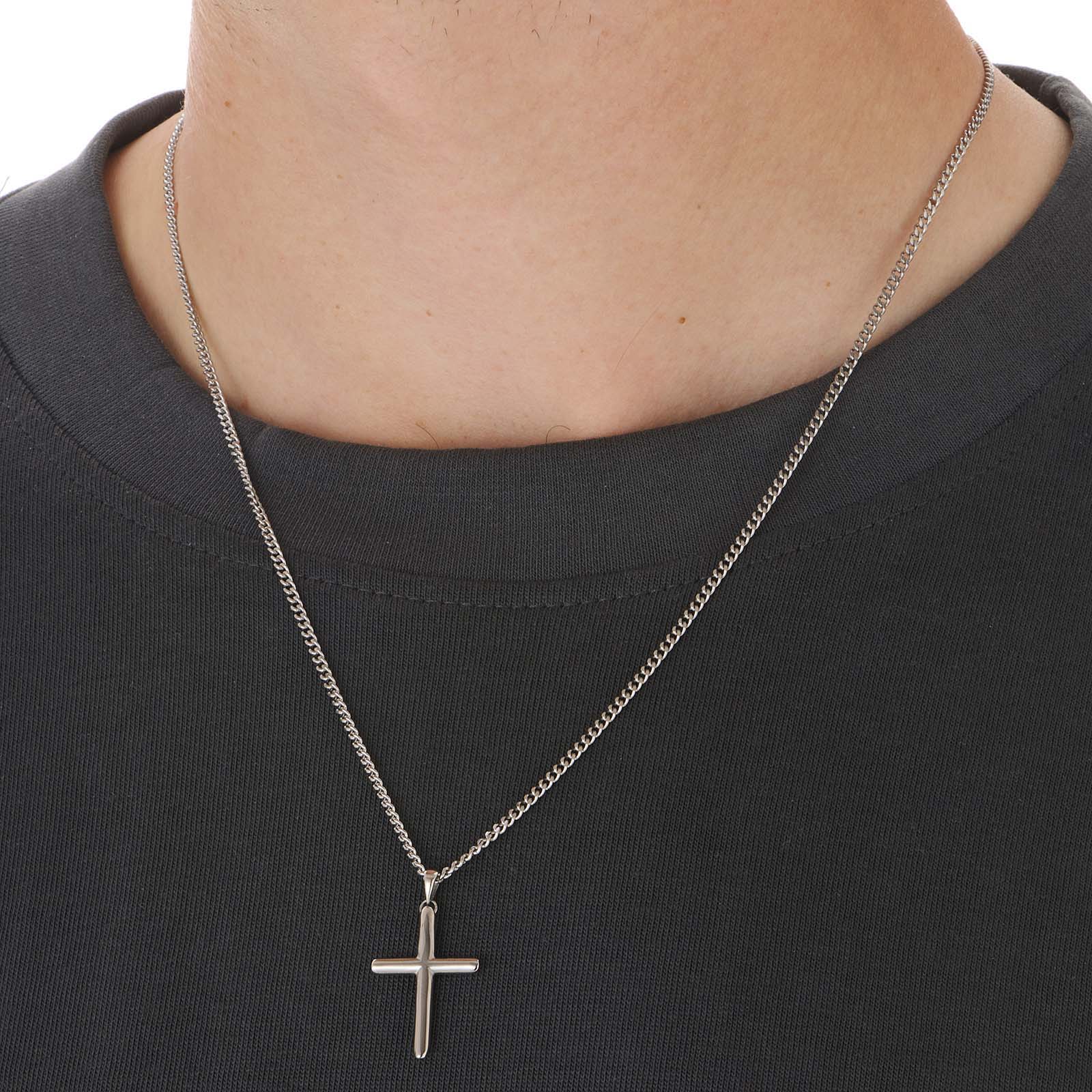 Stålhalsband herr, pansarkedja med kors - 50+5 cm