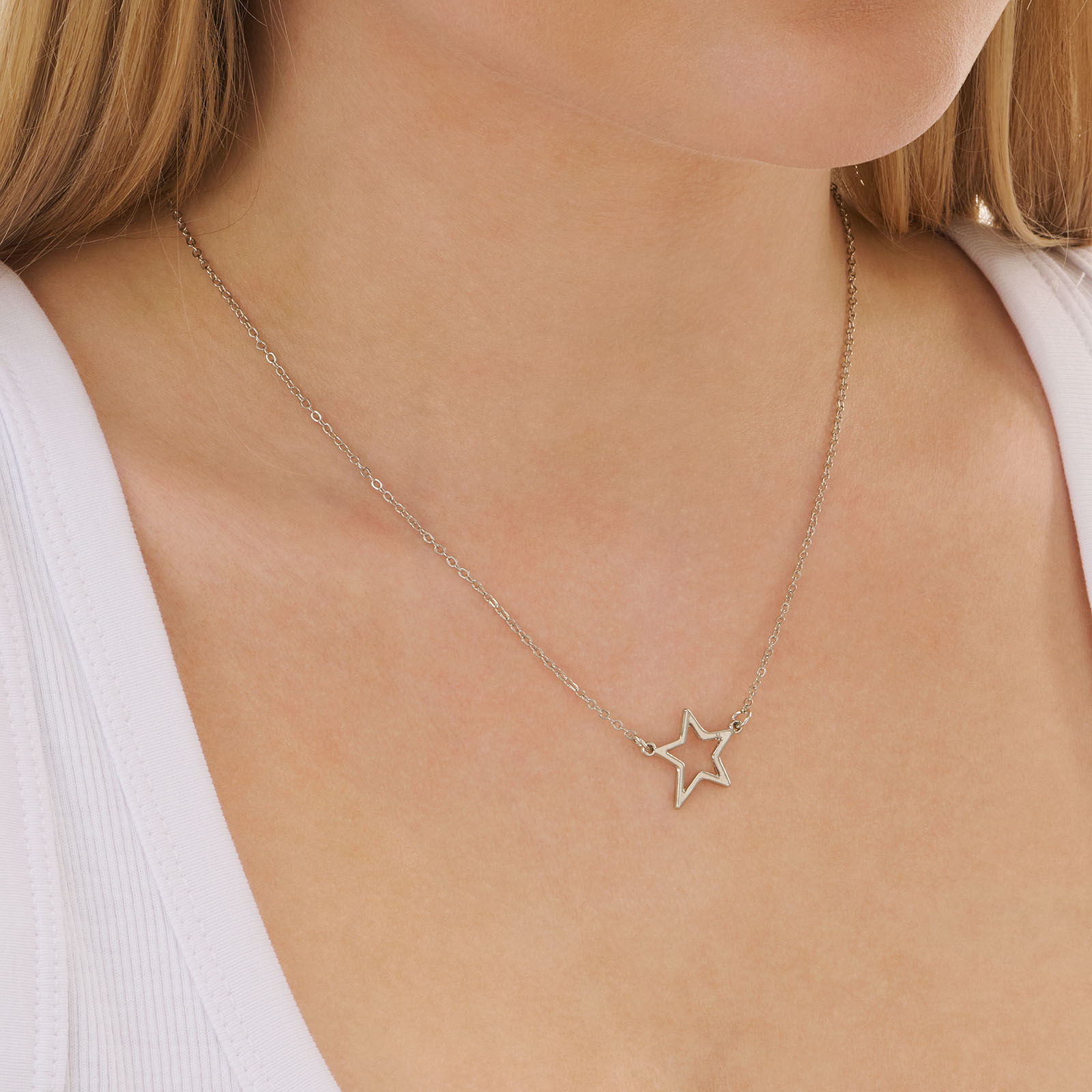 Silverfärgat halsband, stjärna, 43+7cm Silverfärgat halsband, stjärna, 43+7cm