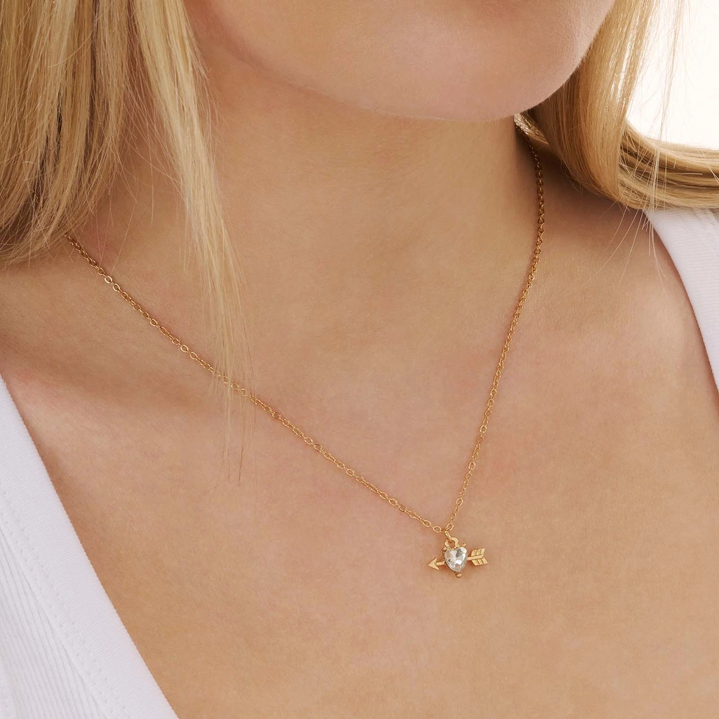 Guldfärgat halsband, hjärta & pil, 43+7cm