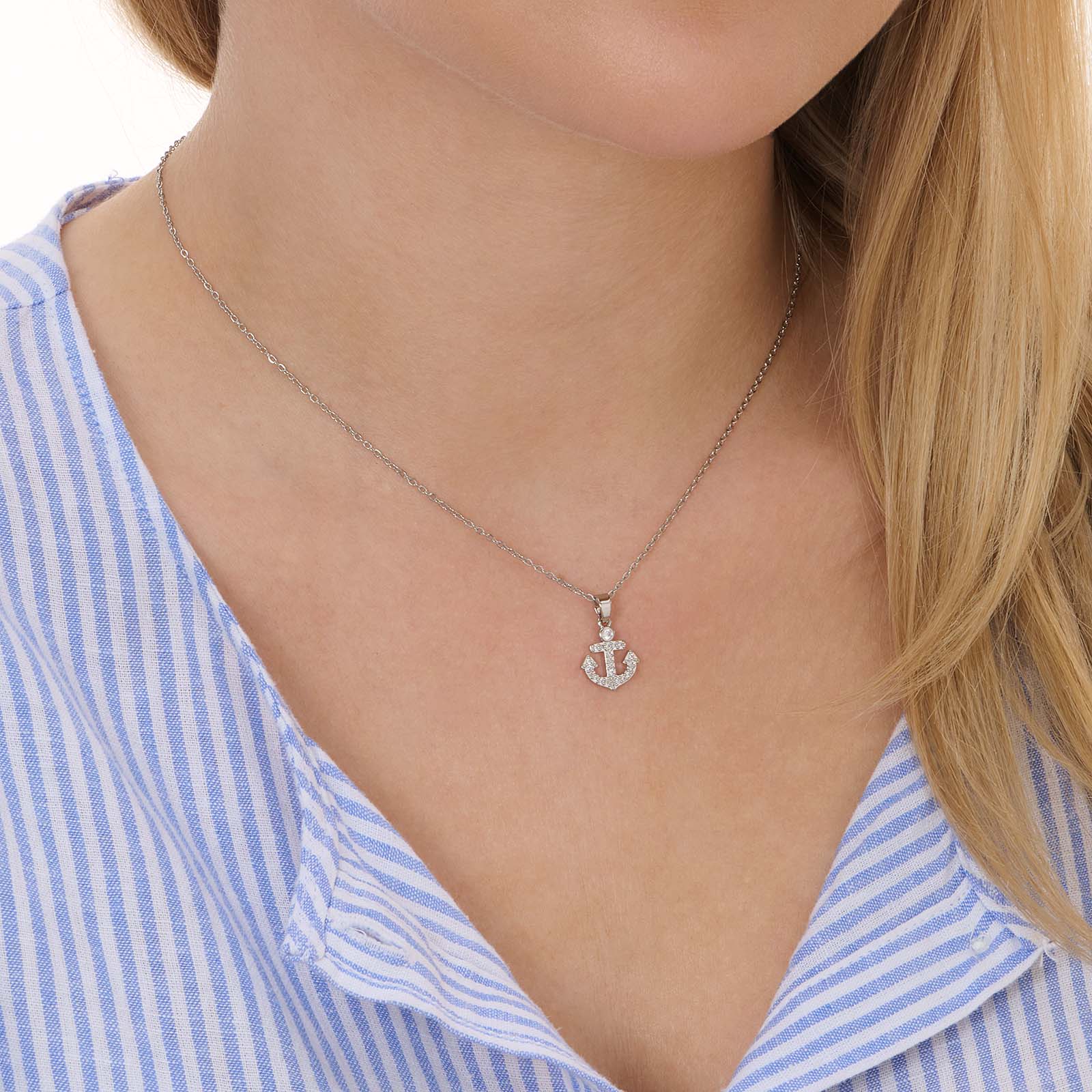 Silverfärgat halsband, ankare, 42+7cm