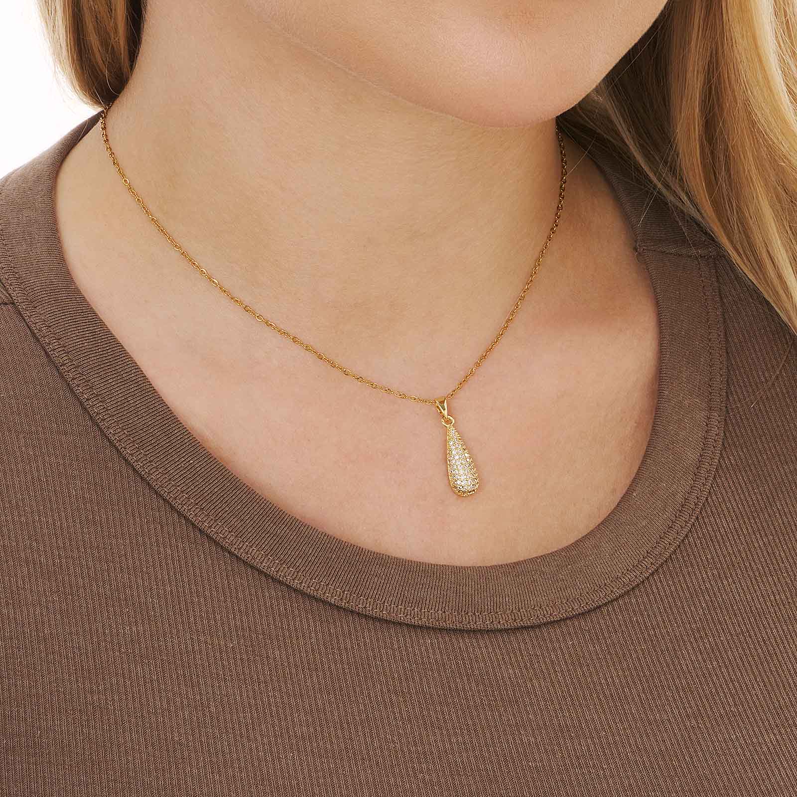 Guldfärgat halsband, droppe med kristaller - 42+7 cm