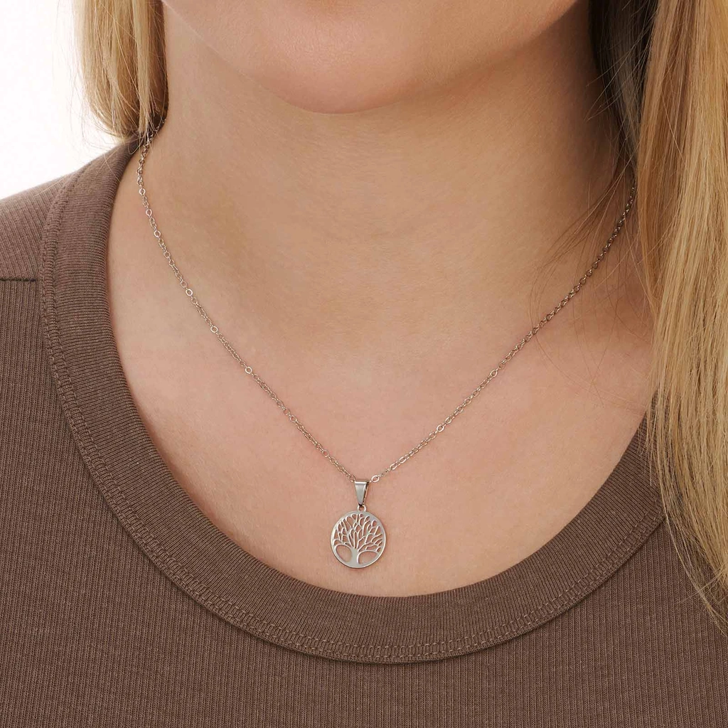 Silverfärgat halsband, livets träd - 42+7 cm