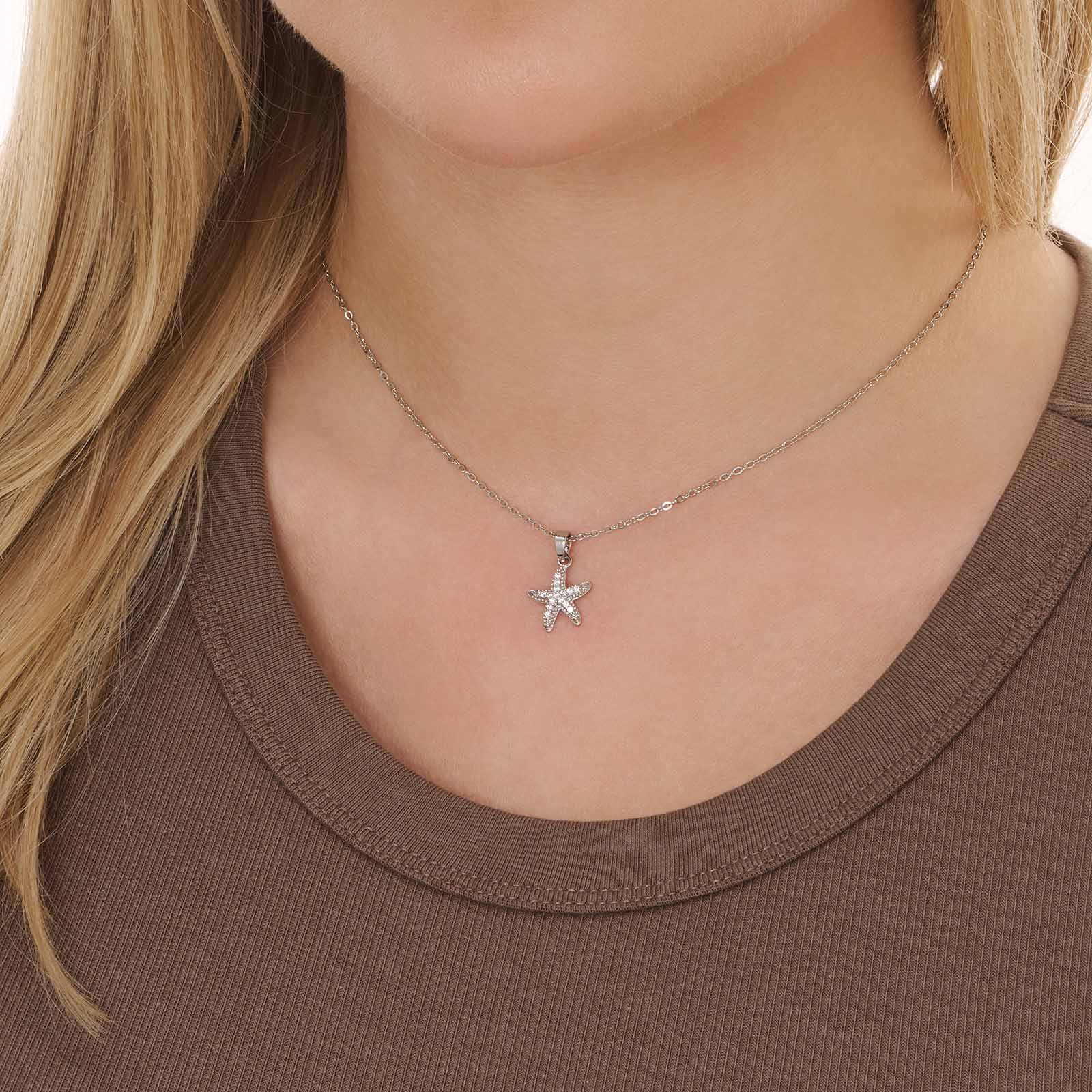 Guldfärgat halsband, sjöstjärna med kristaller - 42+7 cm