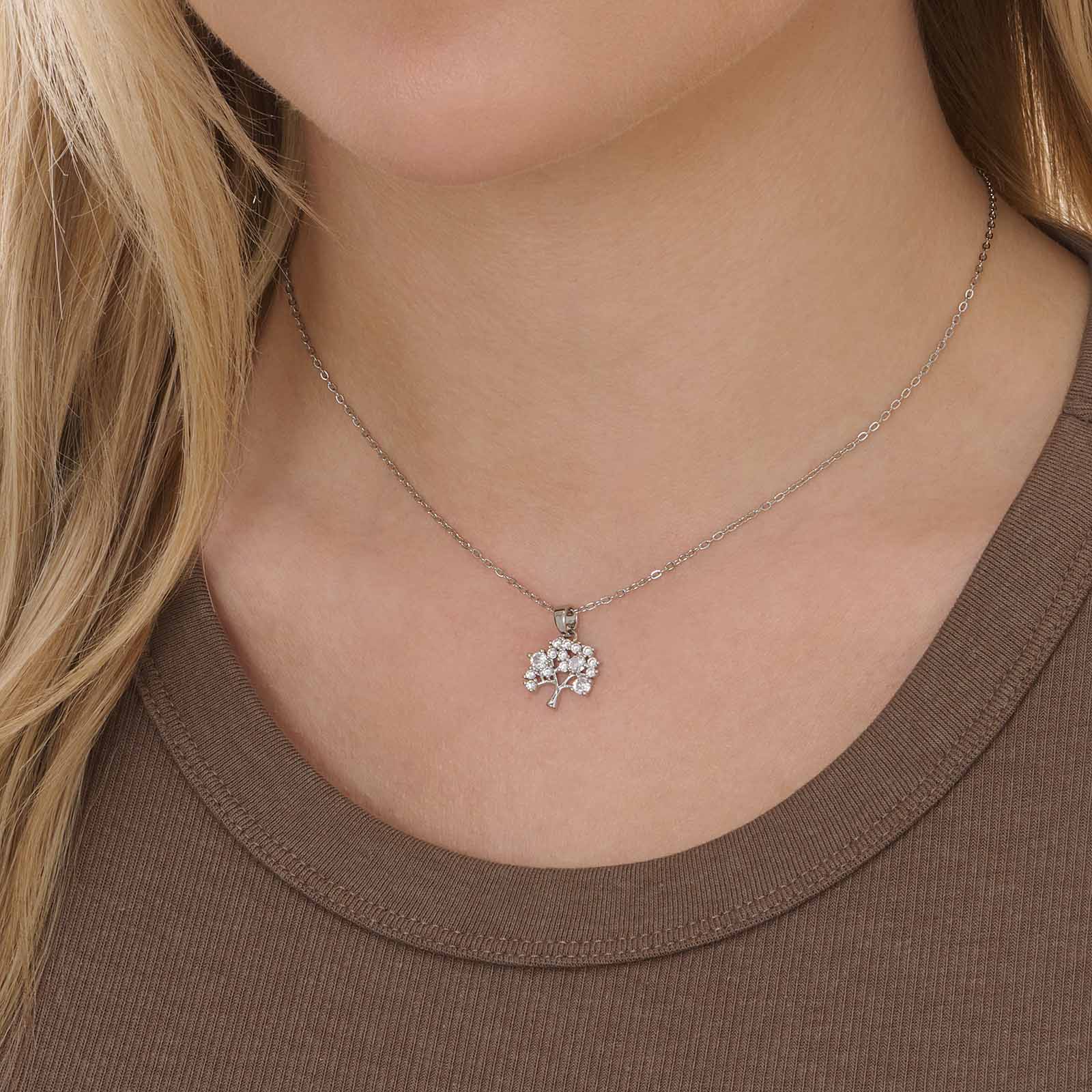 Silverfärgat halsband, livet städ med kristaller - 42+7 cm