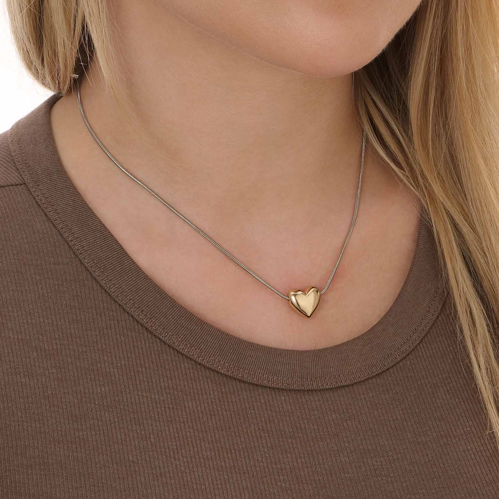 Silverfärgat halsband, guldfärgat hjärta - 42+7 cm