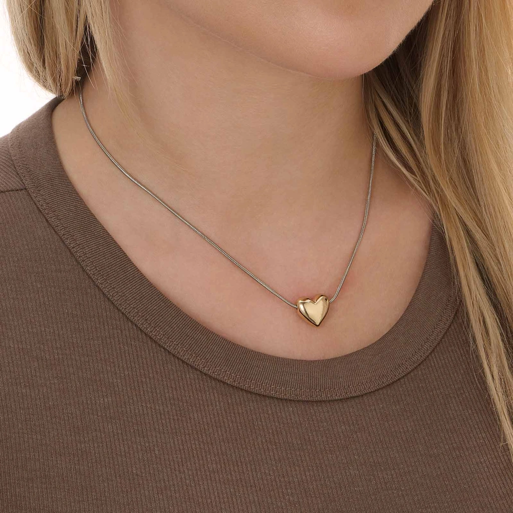 Silverfärgat halsband, guldfärgat hjärta - 42+7 cm