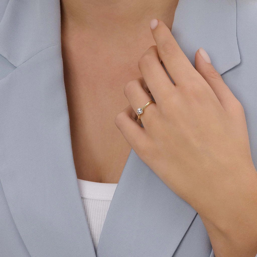 Solitärring 18k guld med 0,5 ct labbodlad diamant - 15,5