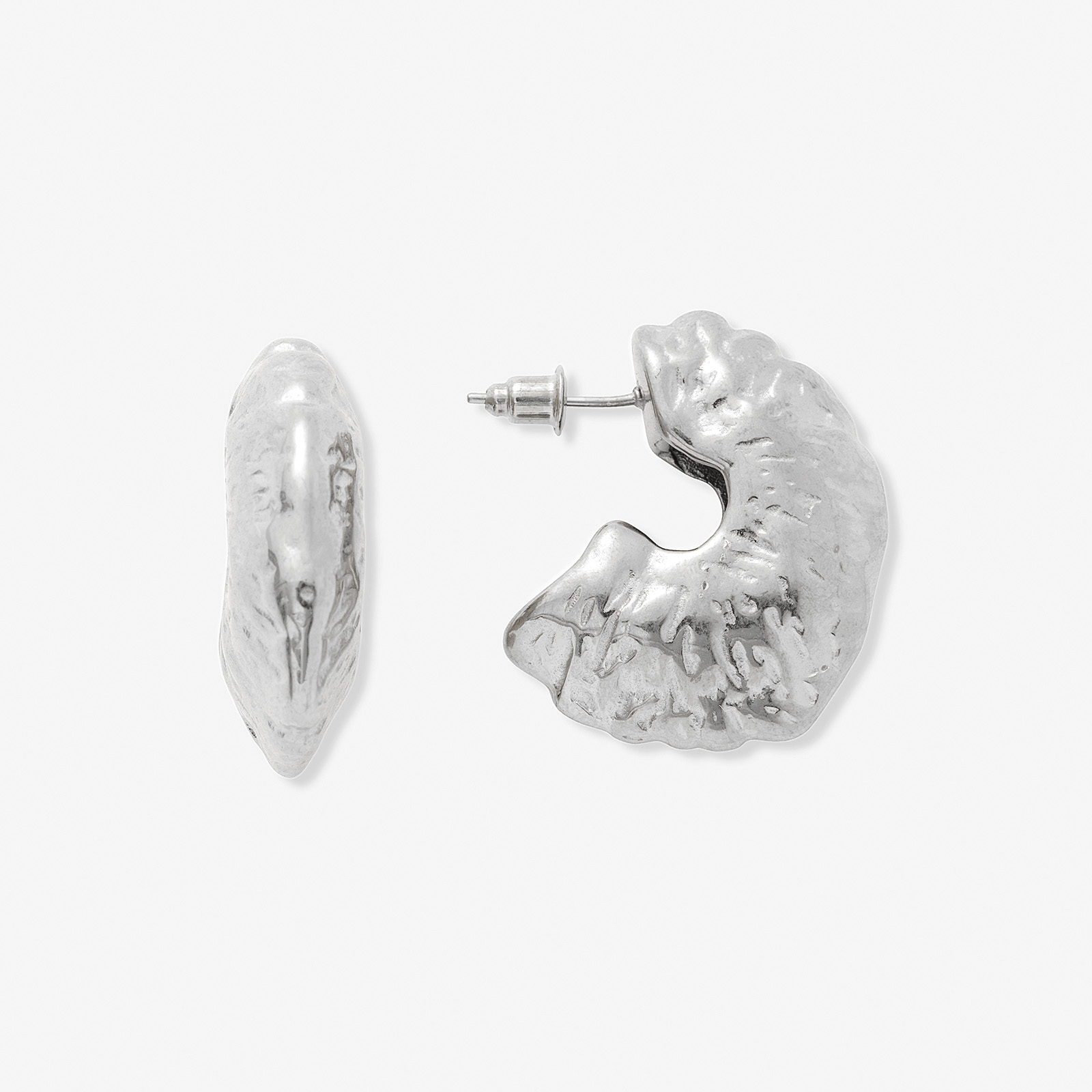 Silverfärgade örhängen, hamrade hoops - 30x10 mm