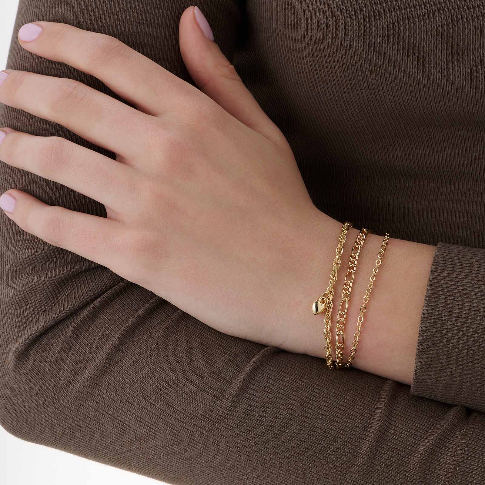 3-pack guldfärgade armband - 19,5+5 cm