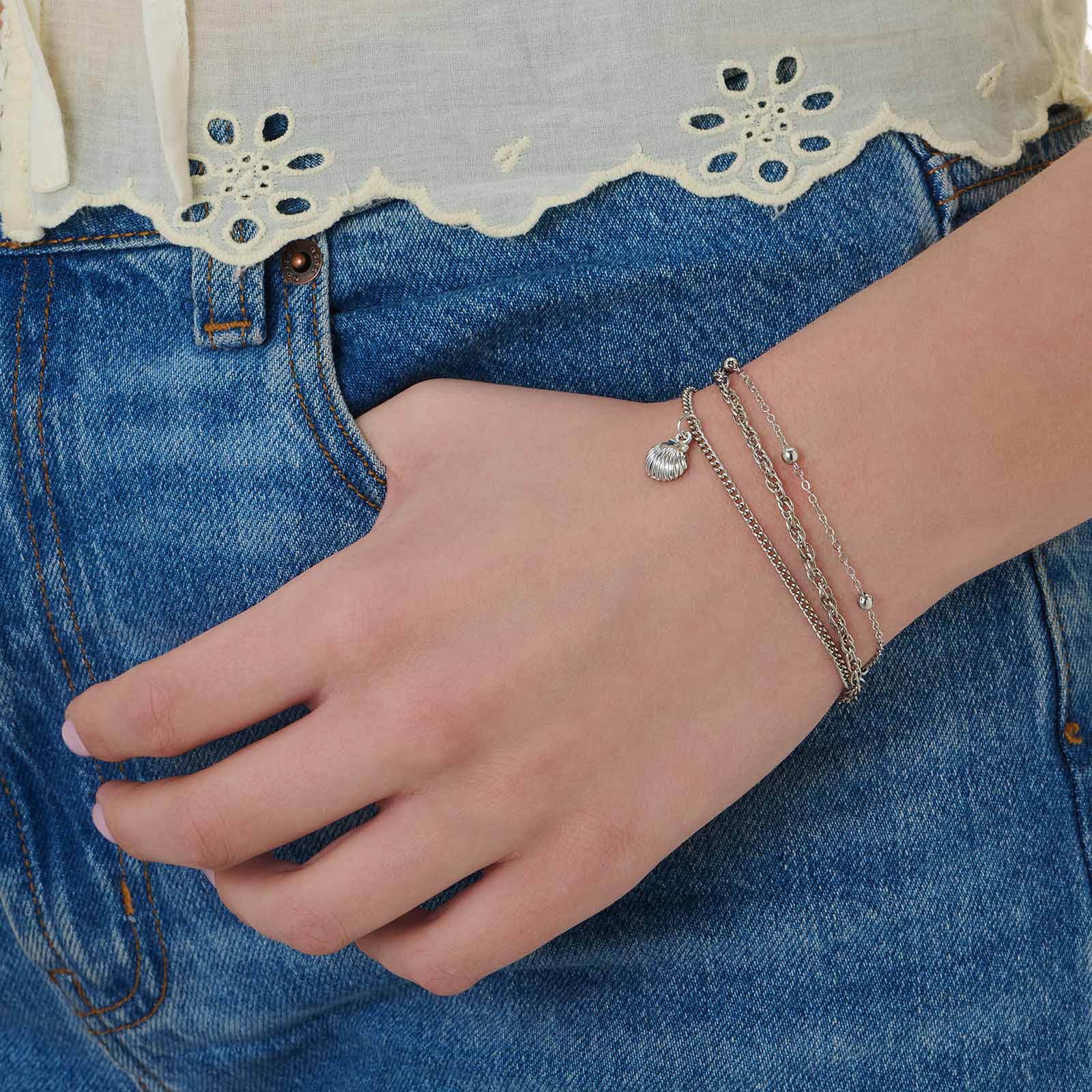 3-pack silverfärgade armband - 17,5+5 cm