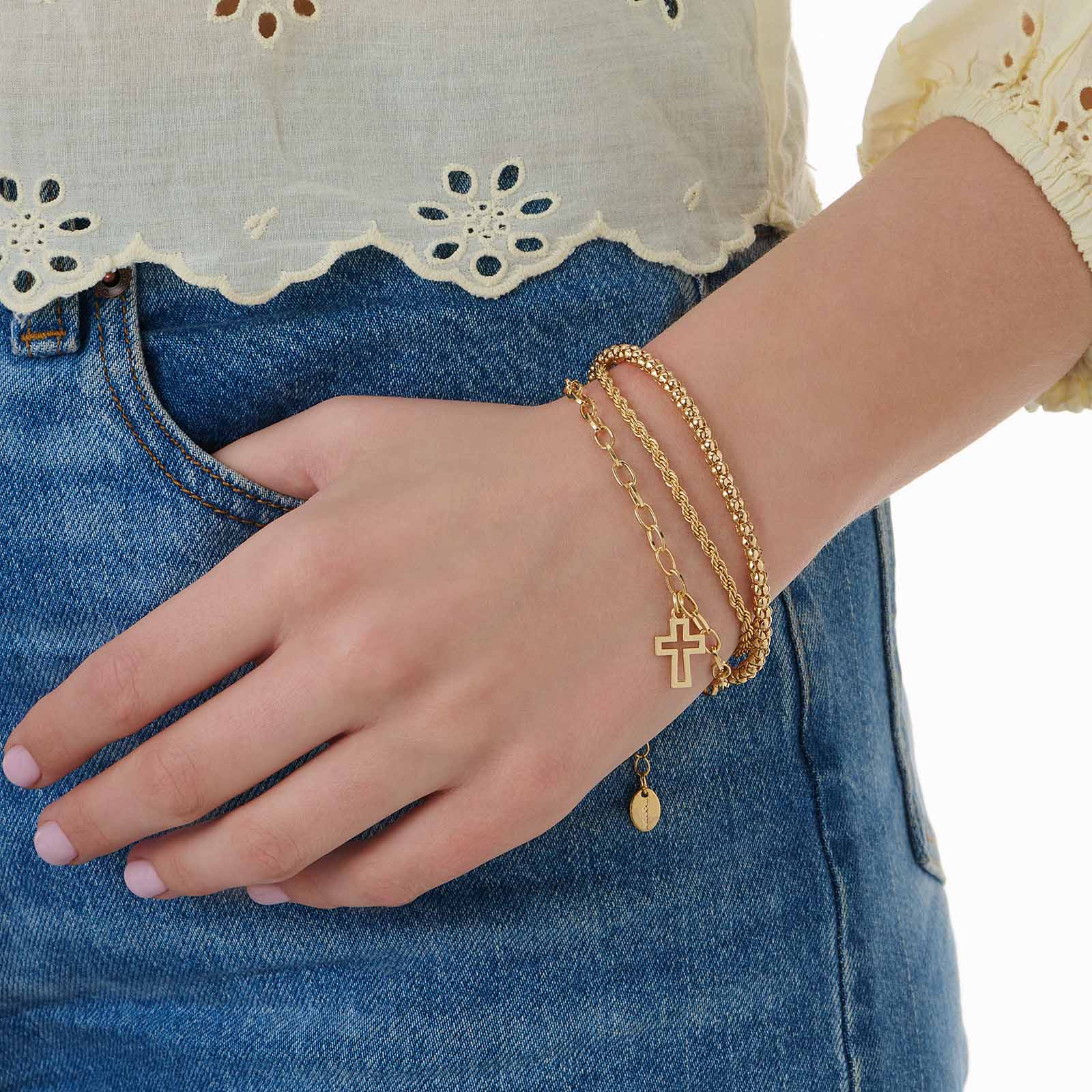 3-pack guldfärgade armband - 17,5+5 cm