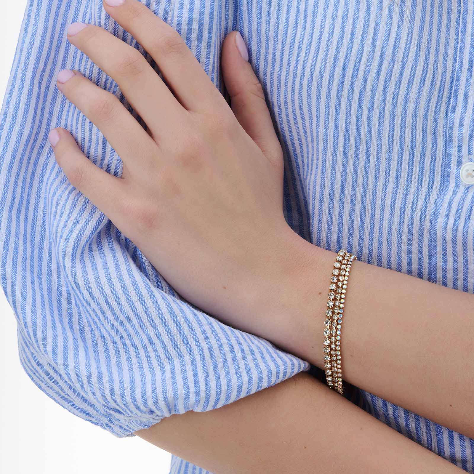 3-pack guldfärgade tennisarmband - 17+5 cm