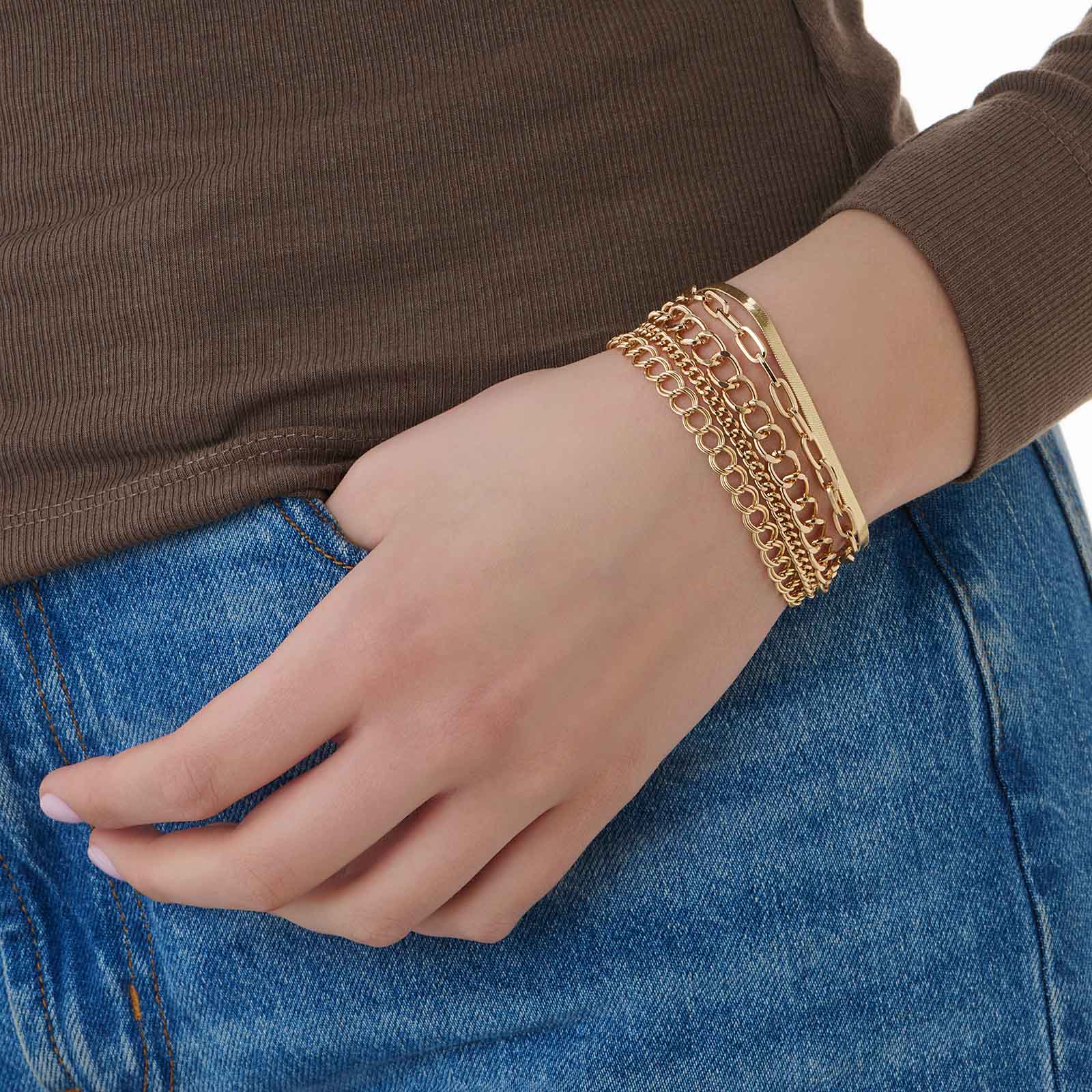 5-pack guldfärgade armband - 17+5 cm