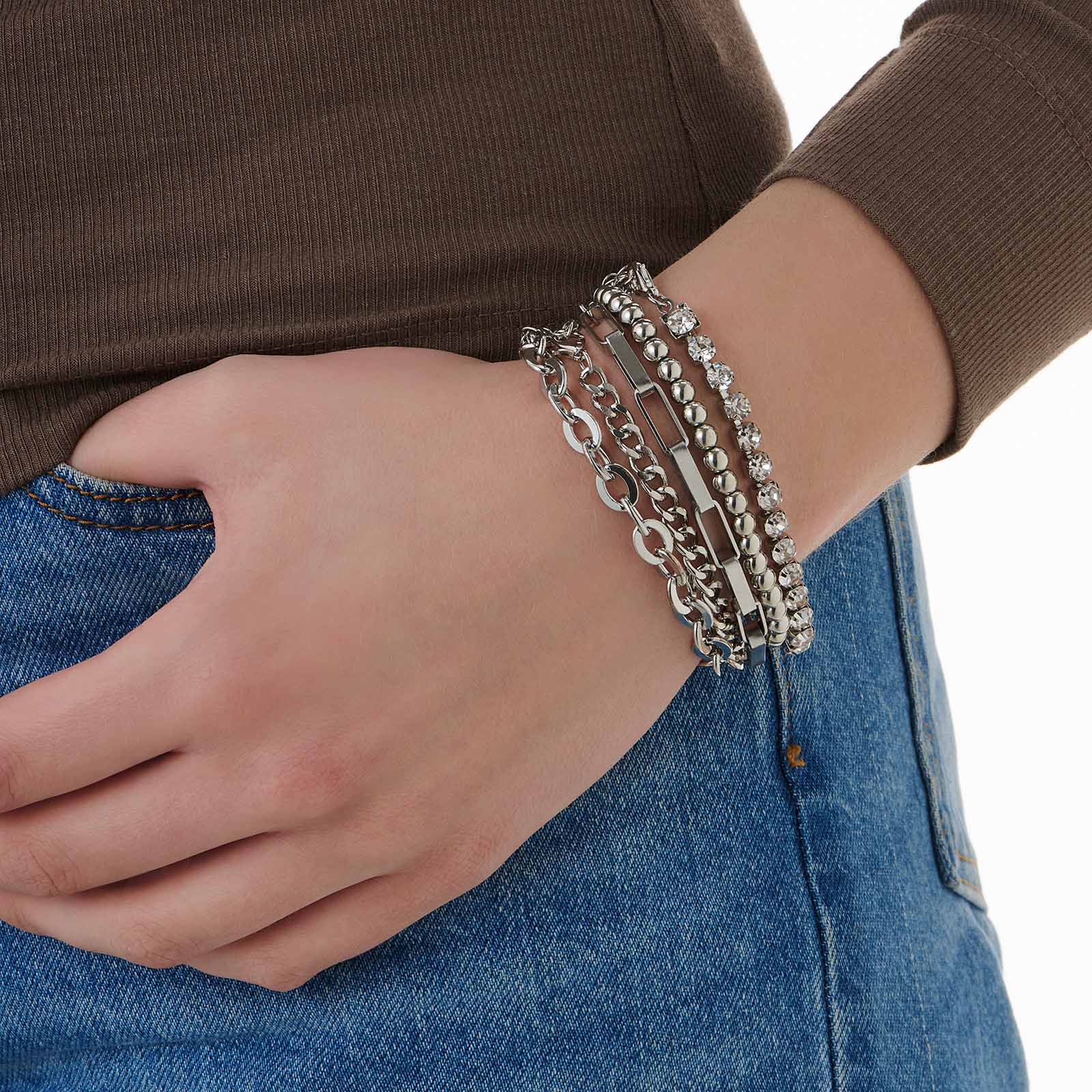 5-pack silverfärgade blandade armband - 17+5 cm