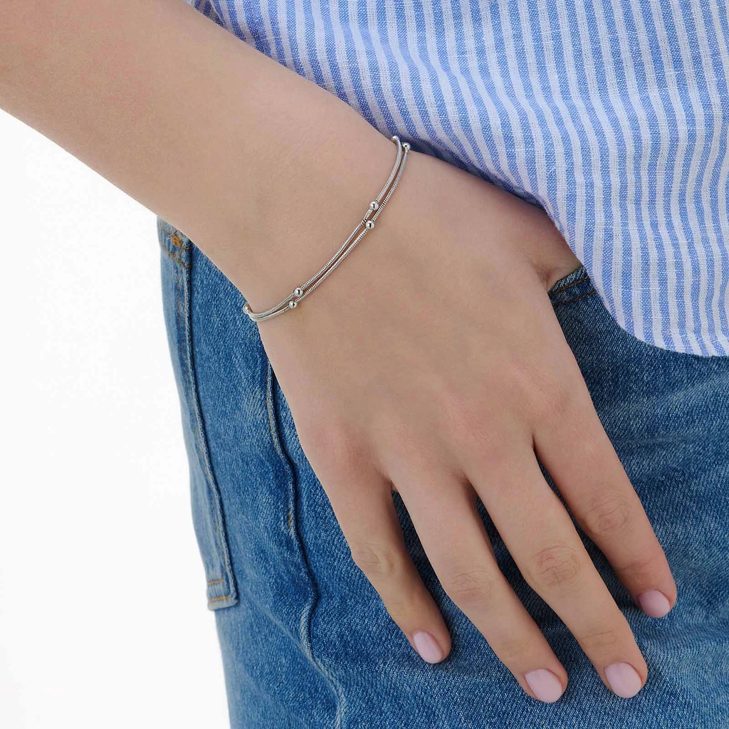 Silverfärgat armband, ormlänk med kulor - 17+5 cm