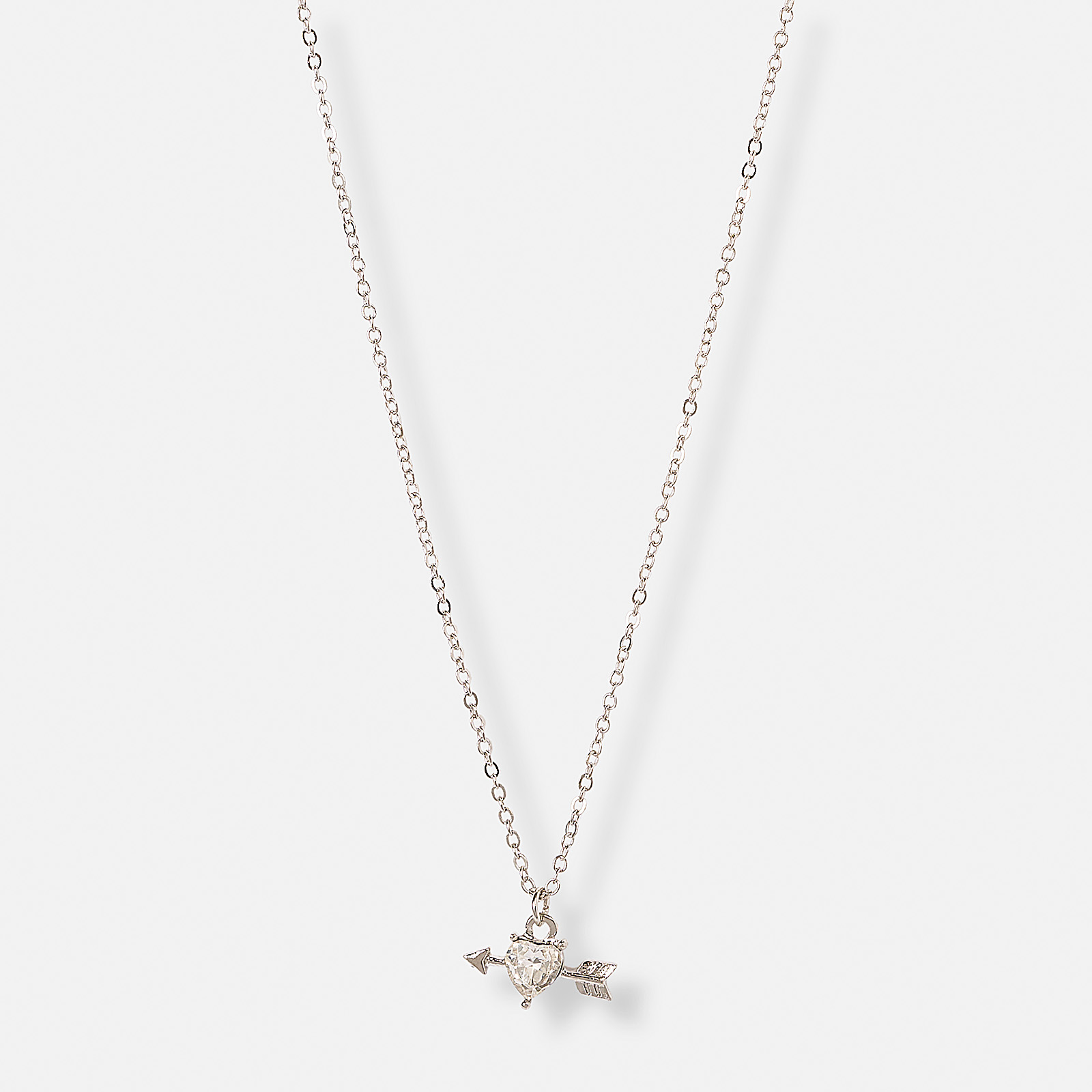 Silverfärgat halsband, hjärtformad sten & pil - 42+7 cm