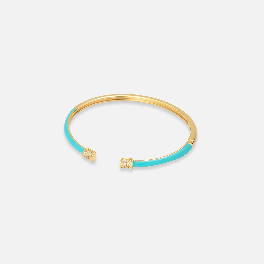 Guldpläterat armband, bangle ljusblå detaljer - 60x50 mm