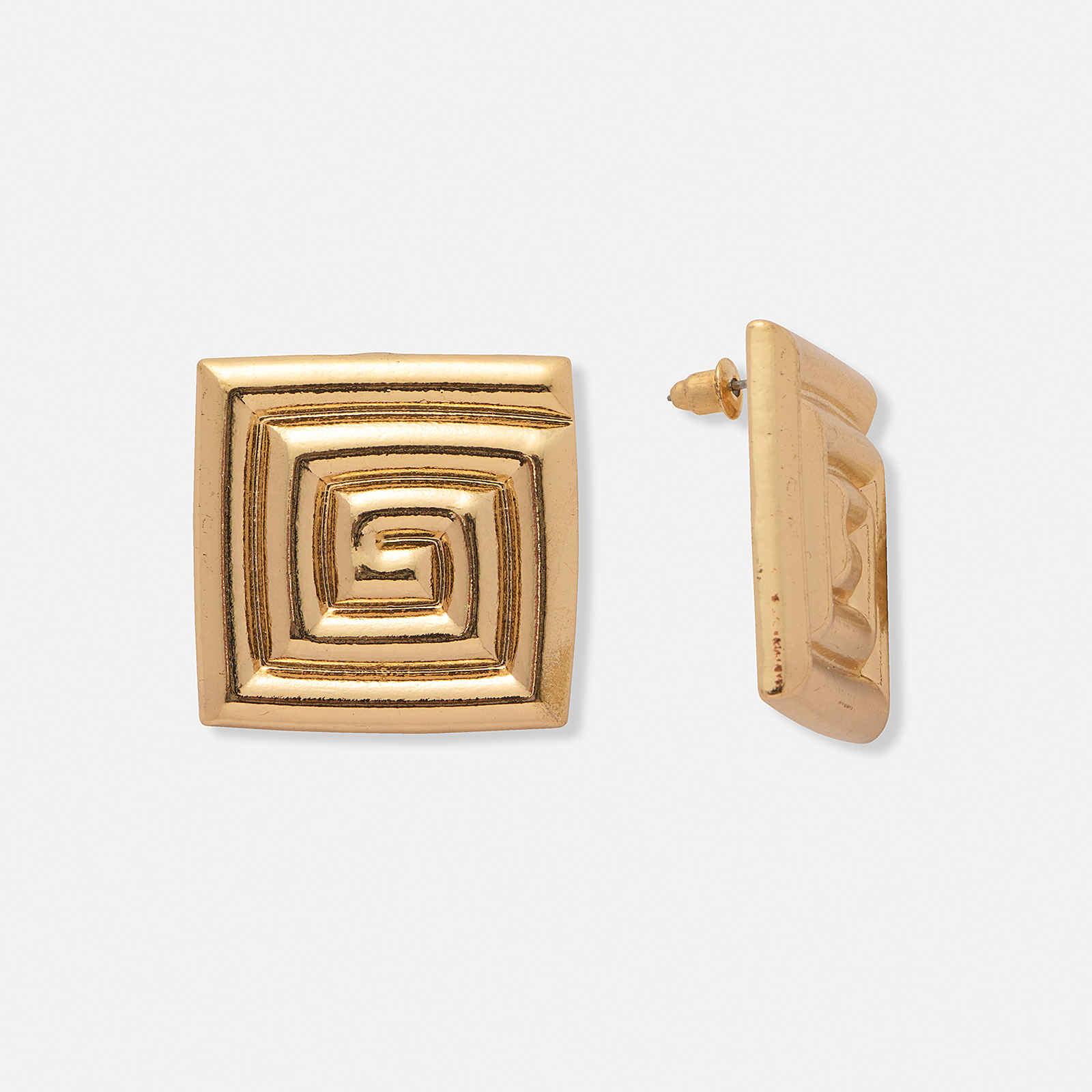 Guldfärgade örhängen, kvadratiska spiraler - 30 mm
