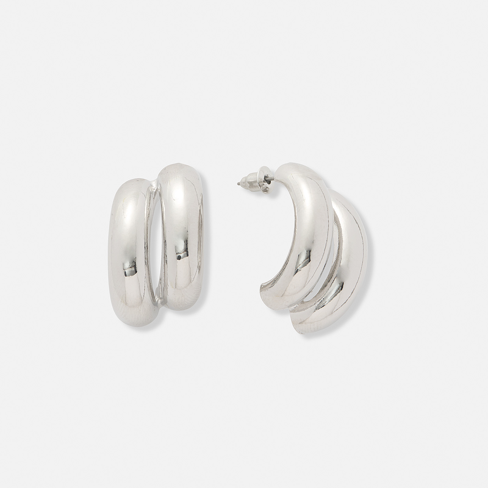 Silverfärgade örhängen, C-hoops två rader - 30 mm