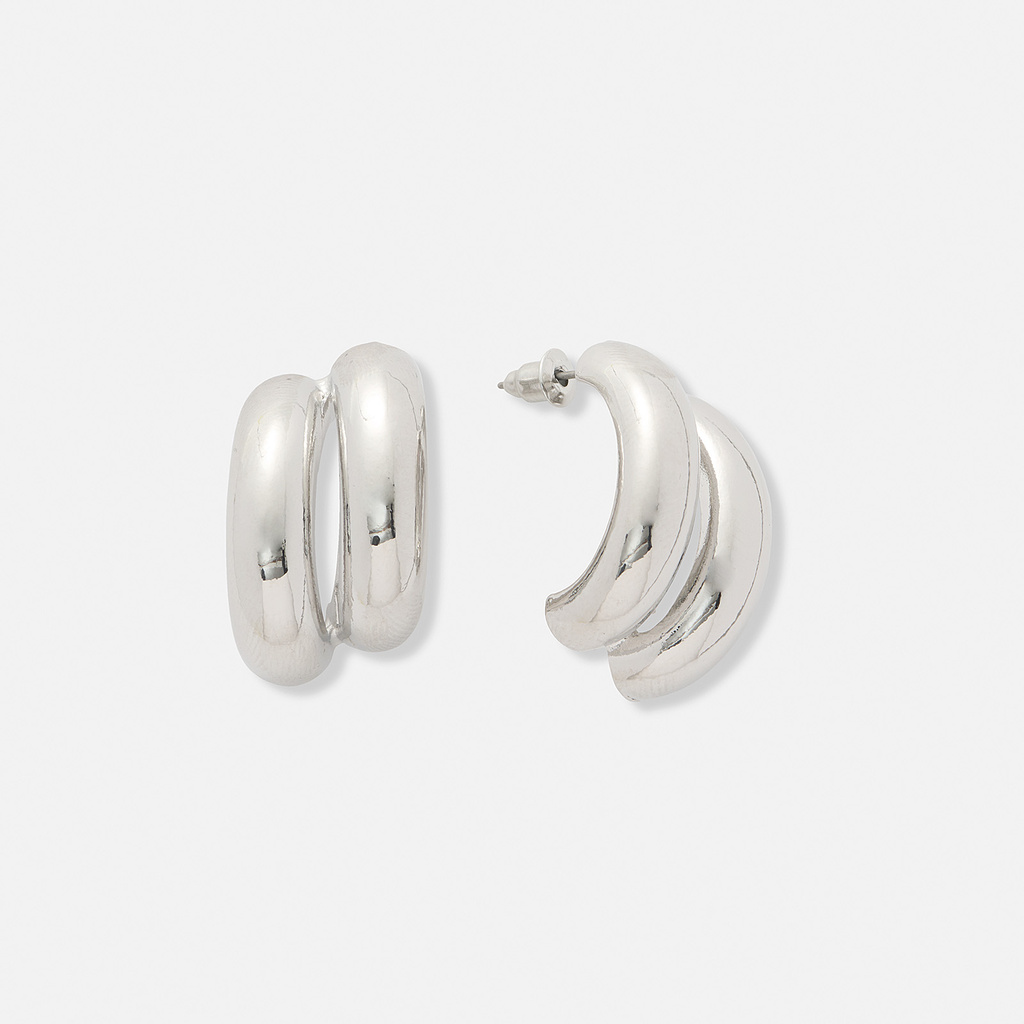 Silverfärgade örhängen, C-hoops två rader - 30 mm